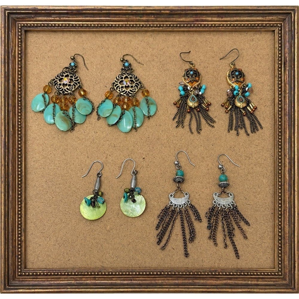 Boho Statement Earrings Lot Chico's Turquoise Bead Dangle  Mixed‎ 4pc Festival